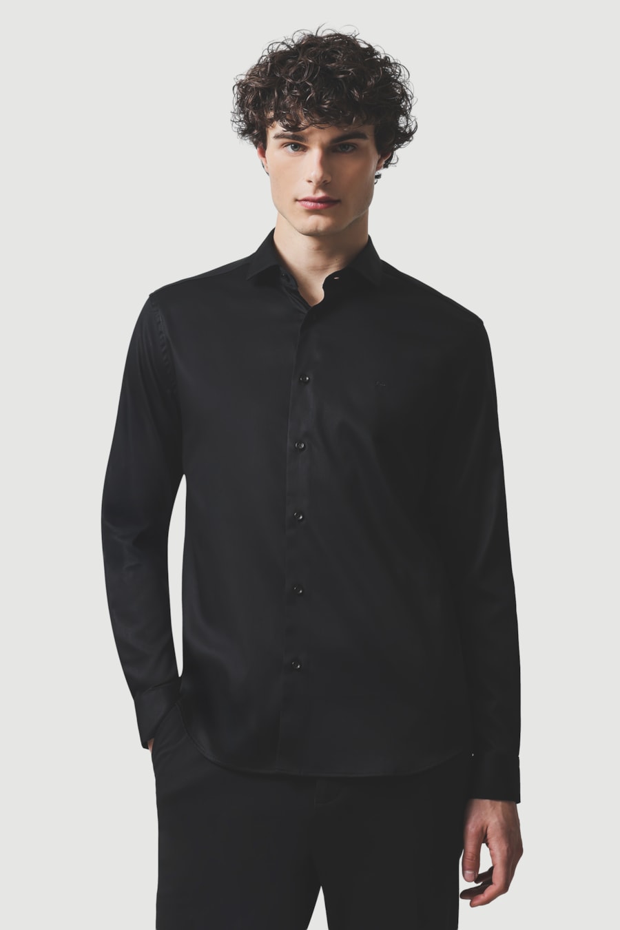 Camisa Manga Longa Slim Cetim St Hudson 2 Preto — foto 1 de 6