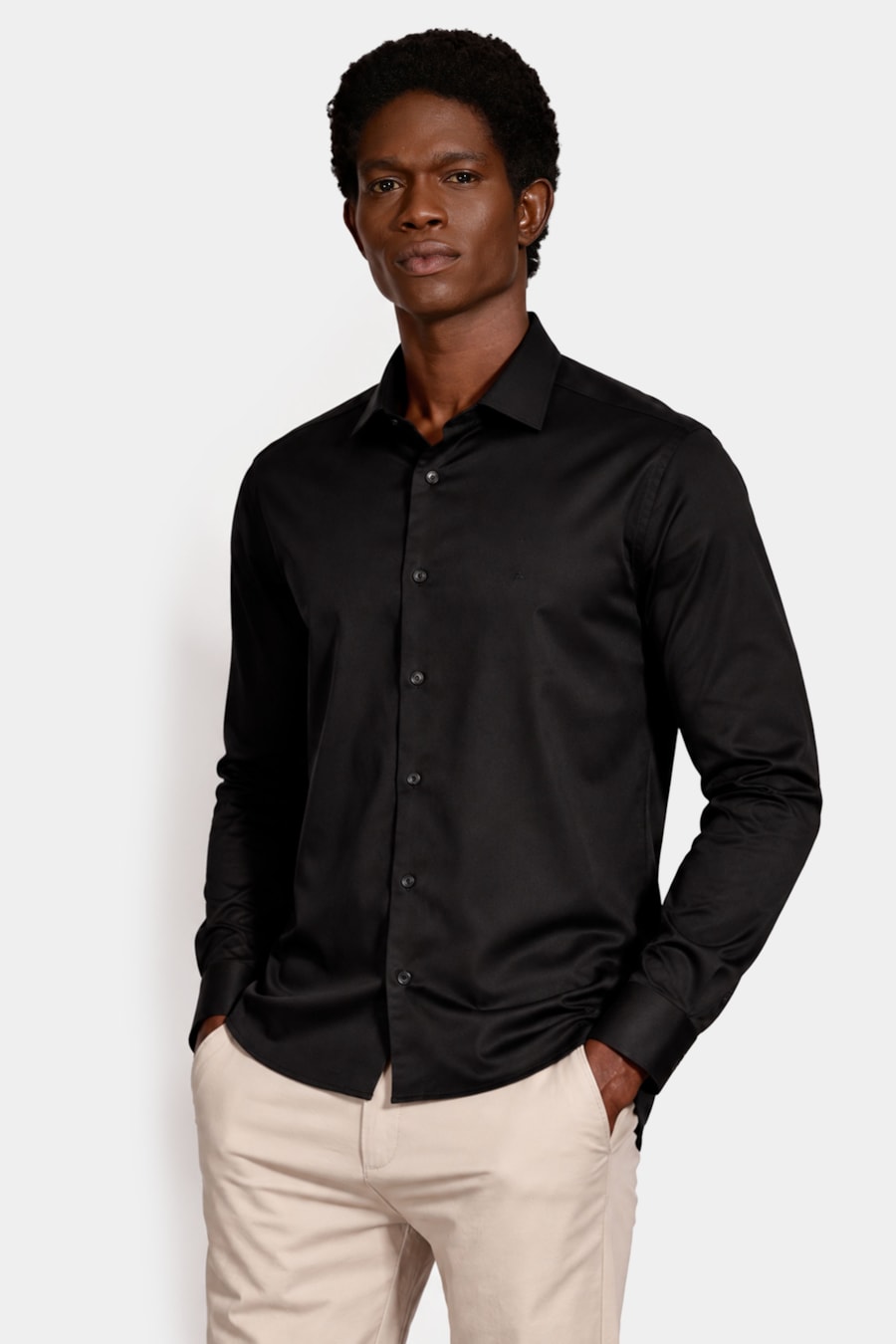 Camisa Manga Longa Slim Cetim Stretch Preto — foto 1 de 6