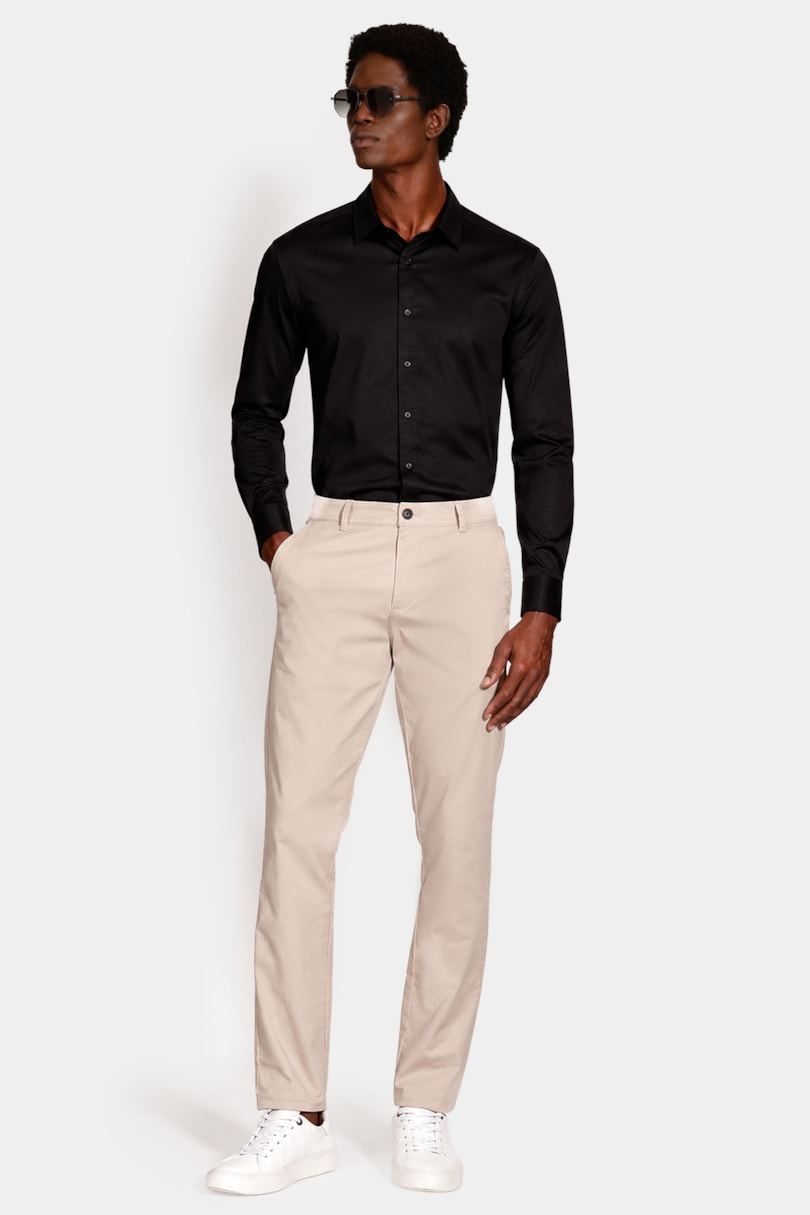 Camisa Manga Longa Slim Cetim Stretch Preto