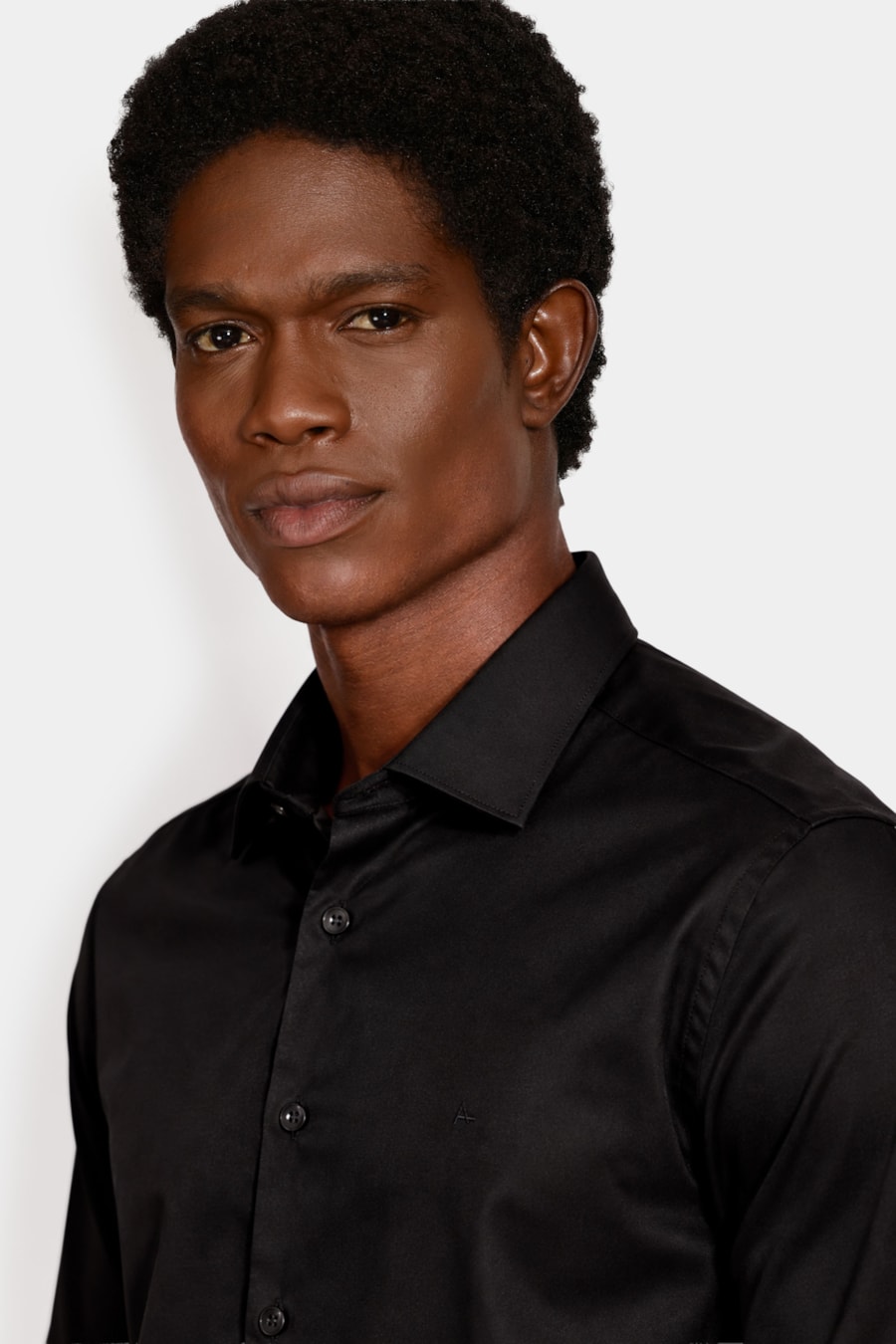 Camisa Manga Longa Slim Cetim Stretch Preto — foto 3 de 6