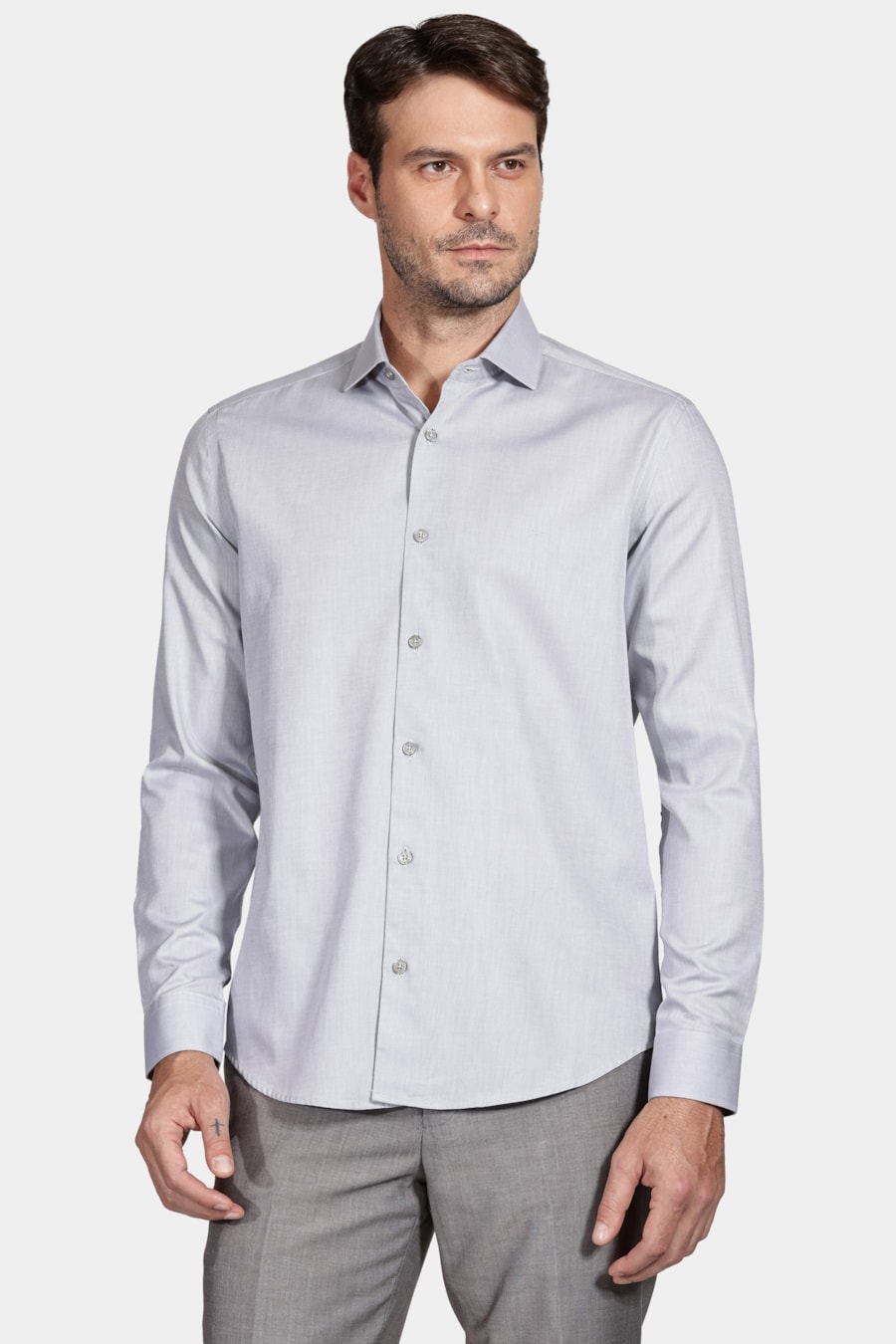 Camisa Manga Longa Slim Cinza — foto 1 de 5