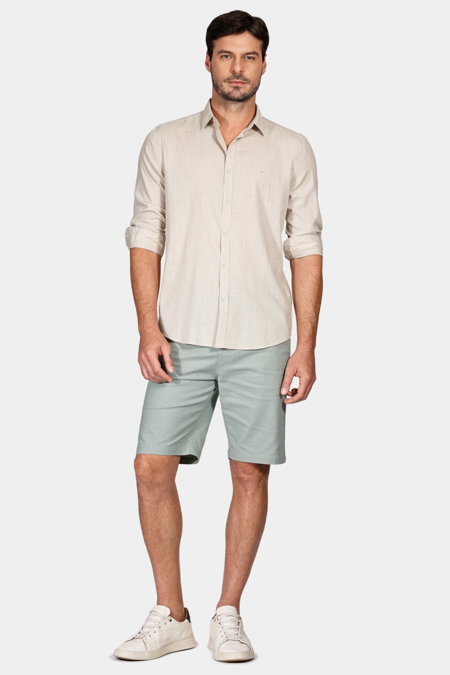 Camisa Manga Longa Slim Cotton Slub Areia — foto 2 de 5
