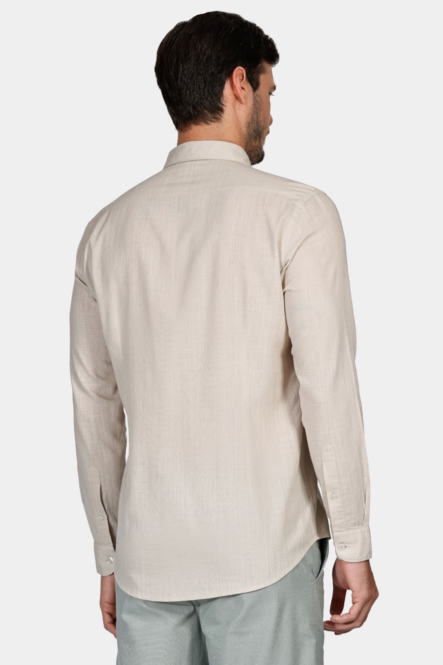 Camisa Manga Longa Slim Cotton Slub Areia — foto 4 de 5