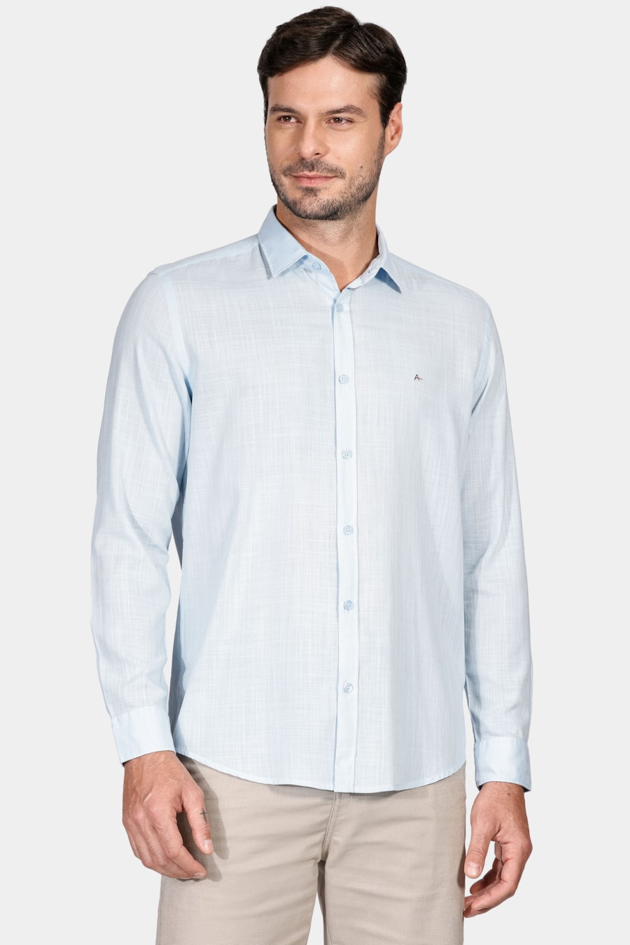 Camisa Manga Longa Slim Cotton Slub Azul Claro — foto 1 de 6