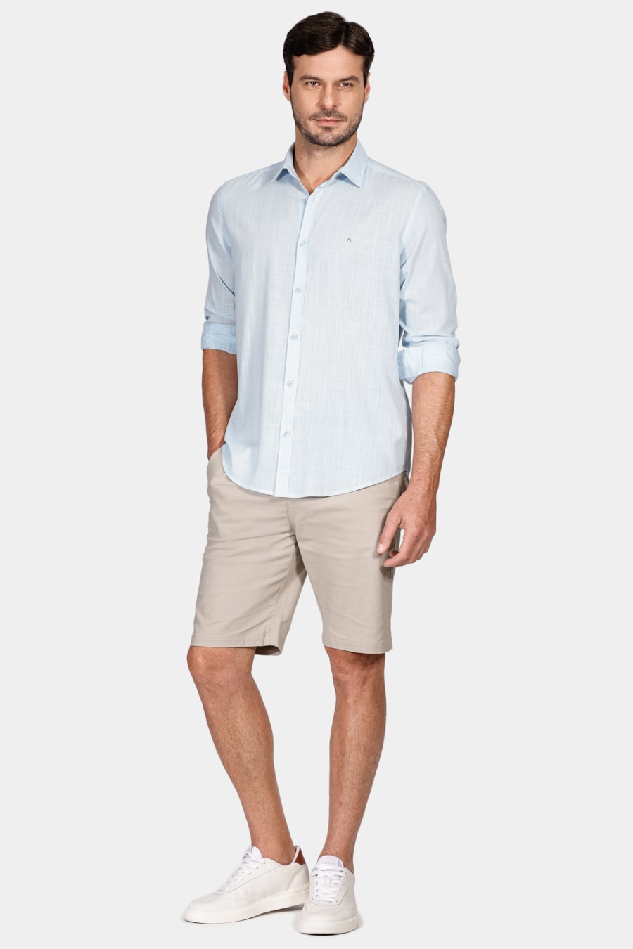 Camisa Manga Longa Slim Cotton Slub Azul Claro — foto 2 de 6