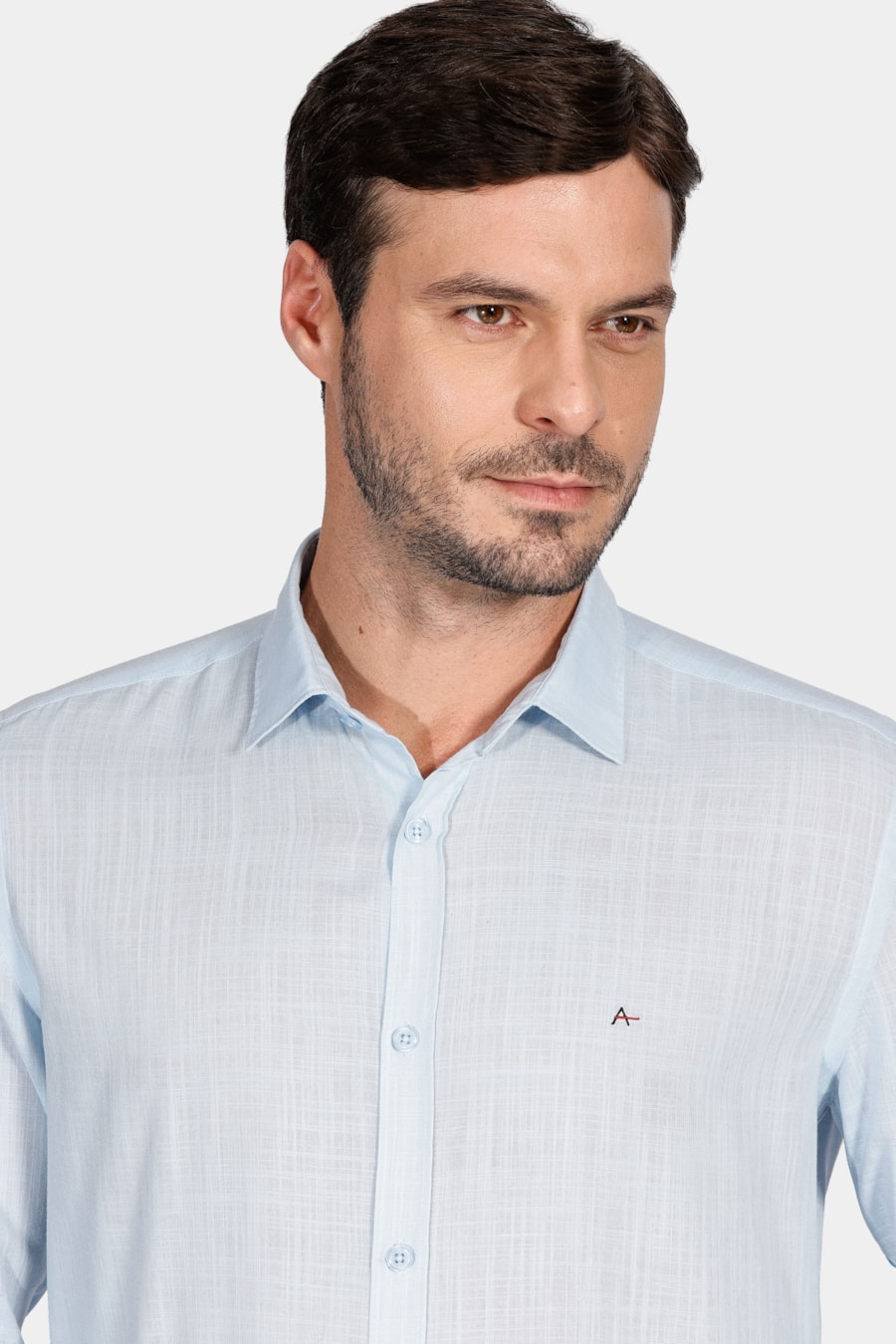 Camisa Manga Longa Slim Cotton Slub Azul Claro — foto 3 de 6