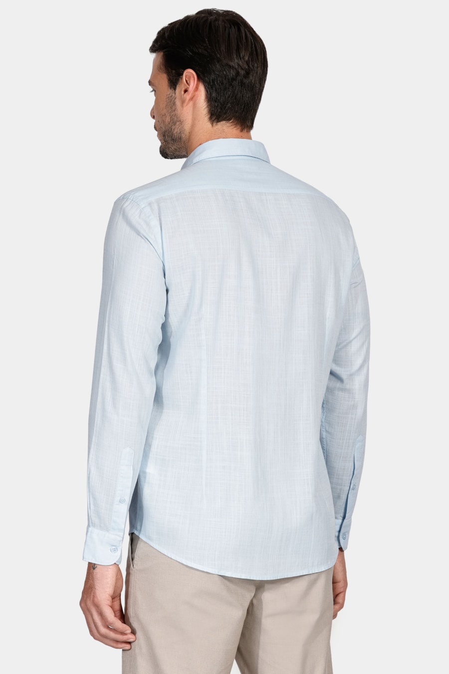 Camisa Manga Longa Slim Cotton Slub Azul Claro — foto 5 de 6
