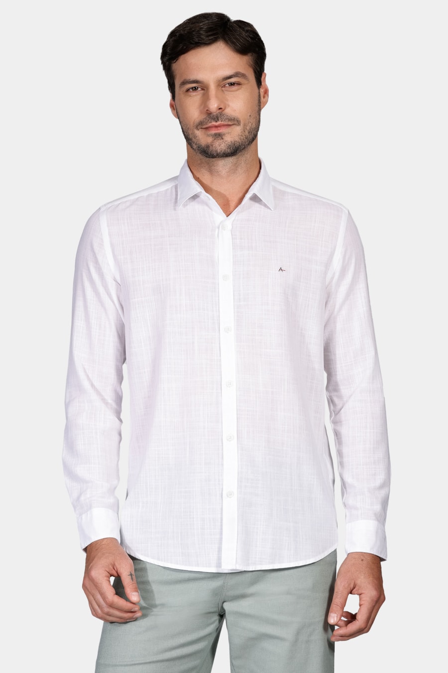 Camisa Manga Longa Slim Cotton Slub Off White — foto 1 de 6