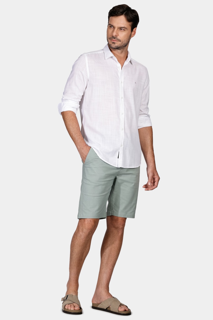 Camisa Manga Longa Slim Cotton Slub Off White — foto 2 de 6