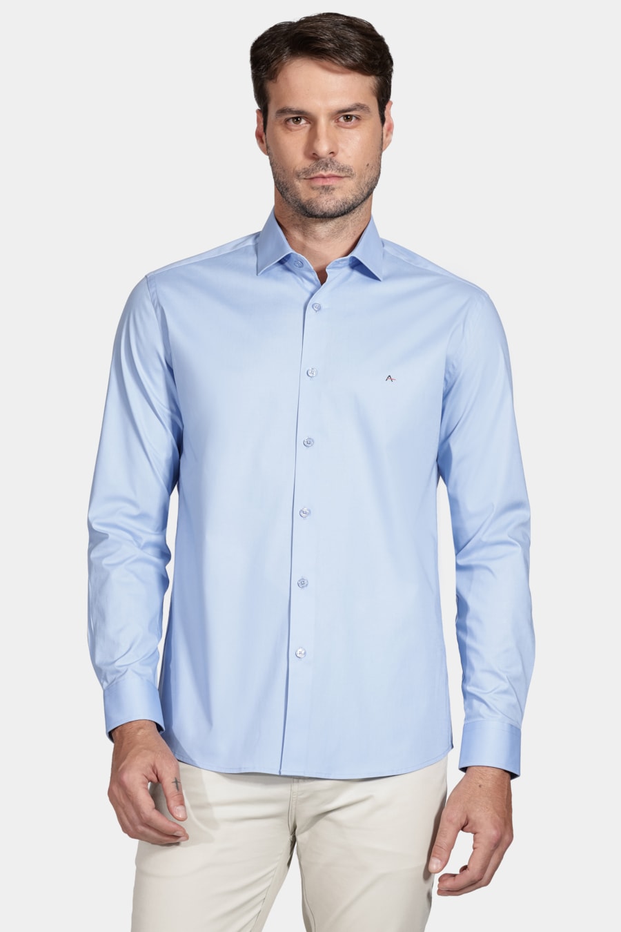 Camisa Manga Longa Slim de Stretch Azul — foto 1 de 5