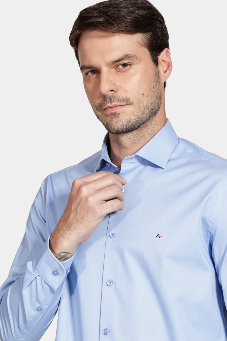 Camisa Manga Longa Slim de Stretch Azul — foto 3 de 5