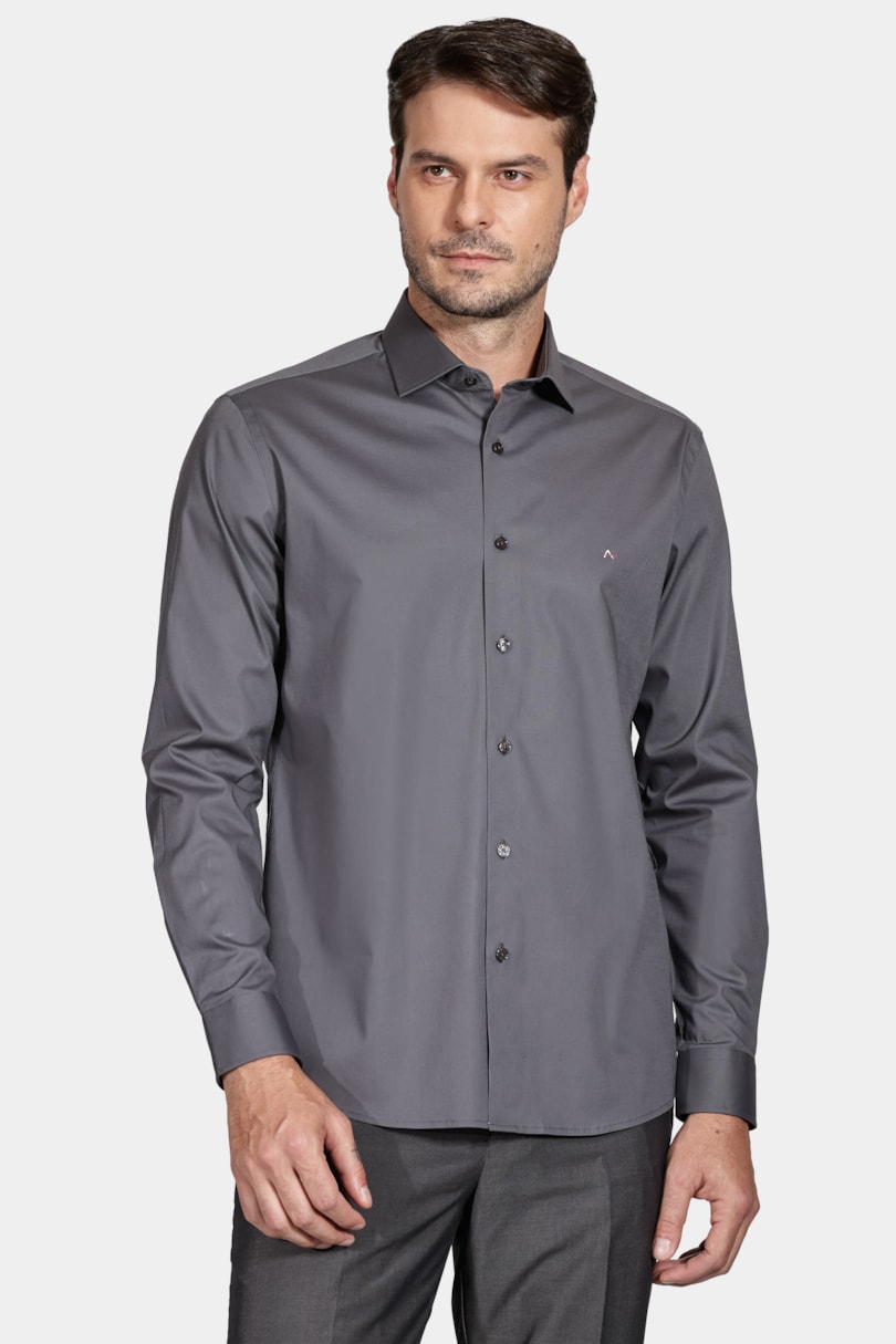 Camisa Manga Longa Slim de Stretch Chumbo