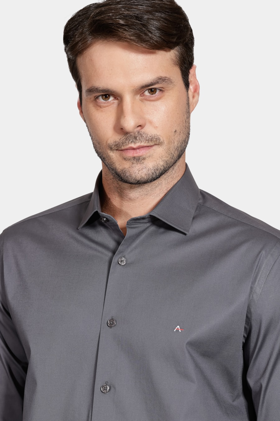 Camisa Manga Longa Slim de Stretch Chumbo — foto 3 de 5