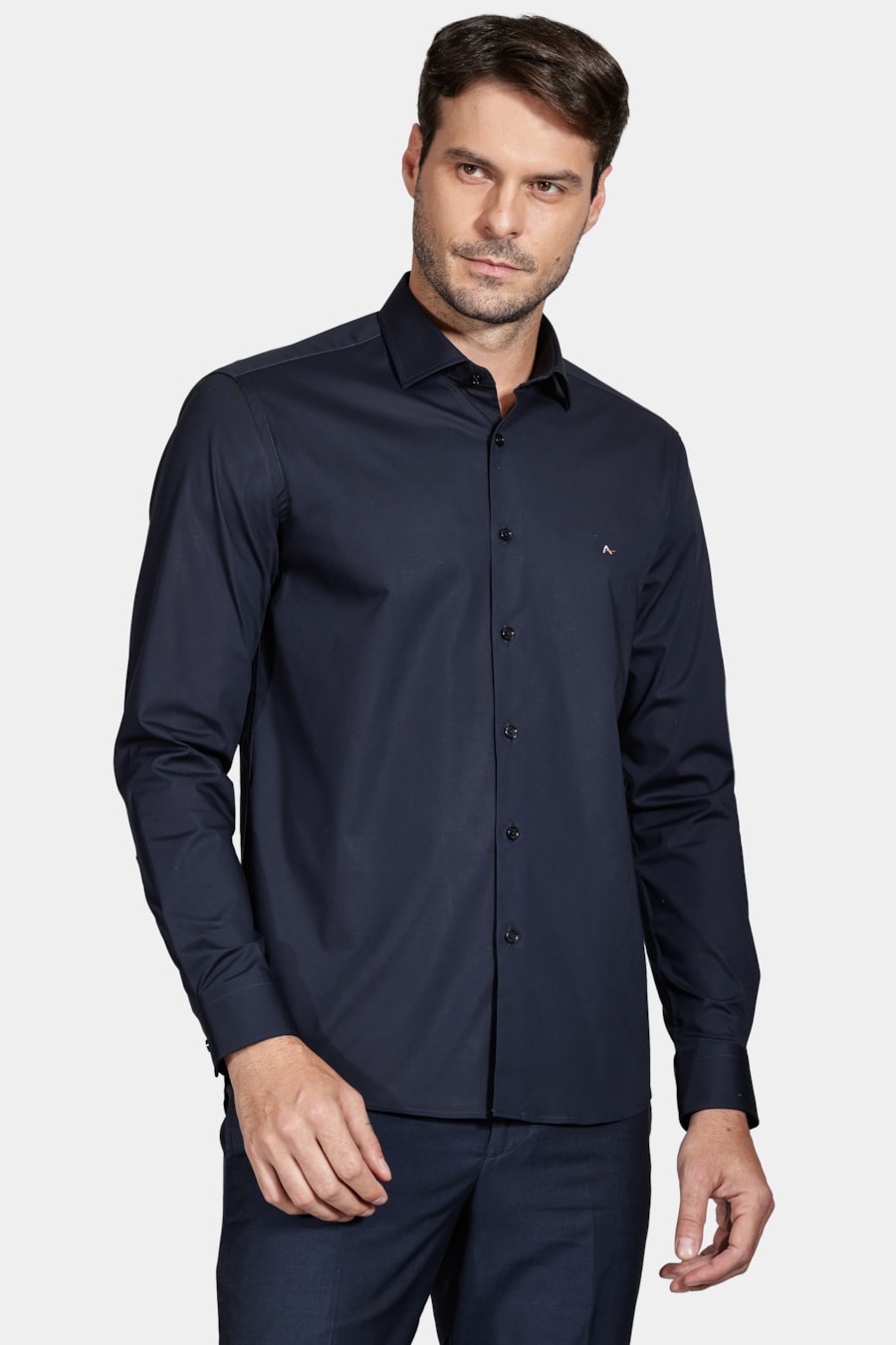 Camisa Manga Longa Slim de Stretch Marinho — foto 1 de 5