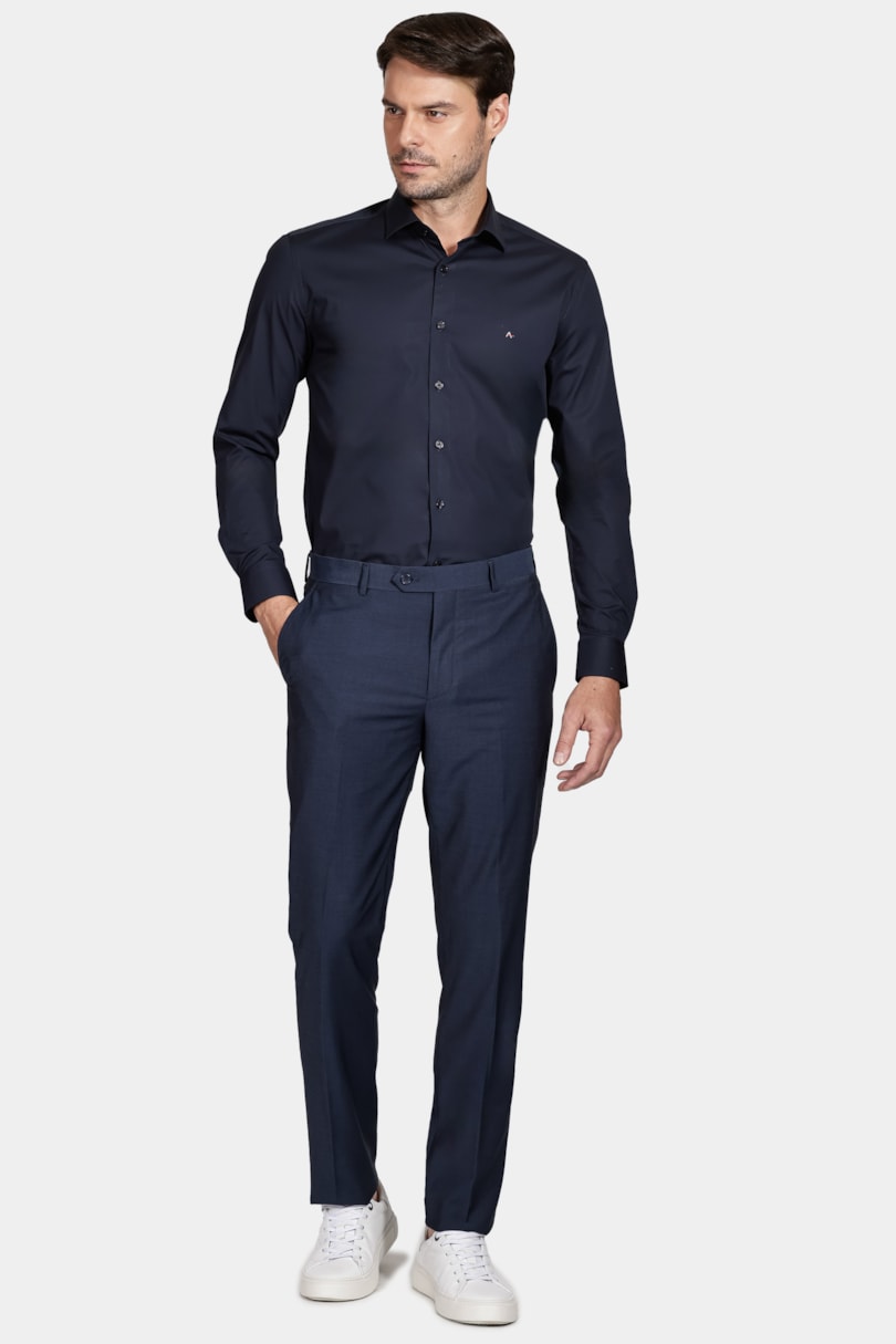 Camisa Manga Longa Slim de Stretch Marinho