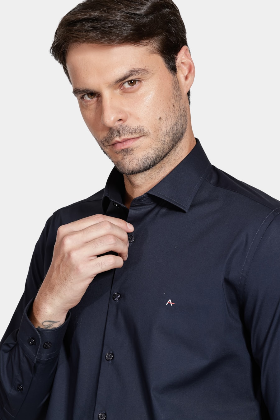 Camisa Manga Longa Slim de Stretch Marinho — foto 3 de 5