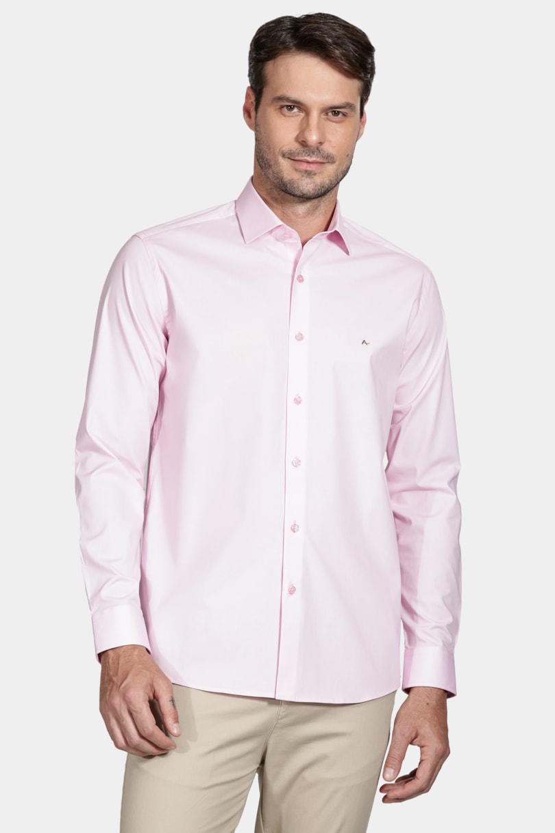 Camisa Manga Longa Slim de Stretch Rosa