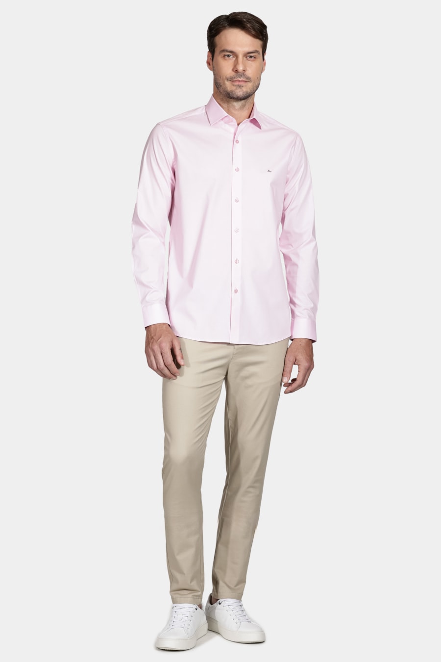 Camisa Manga Longa Slim de Stretch Rosa — foto 2 de 6