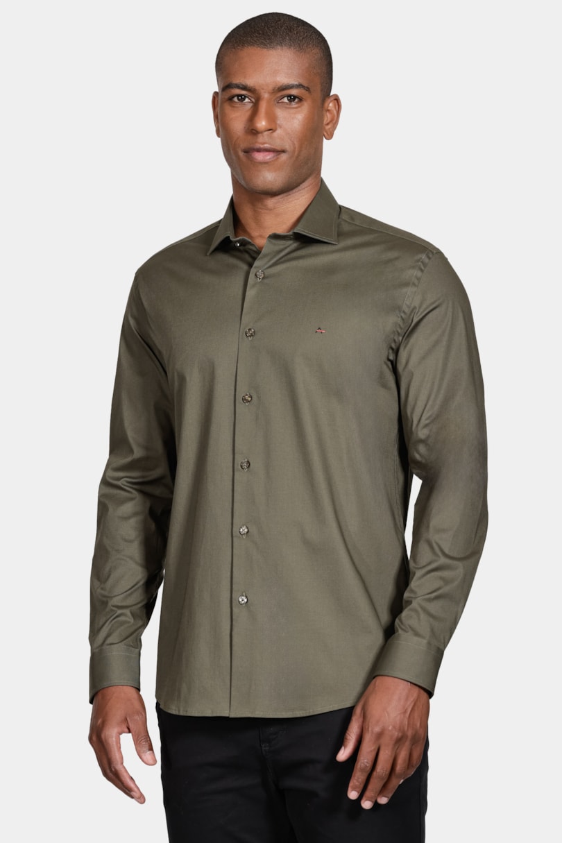 Camisa Manga Longa Slim de Stretch Verde Militar
