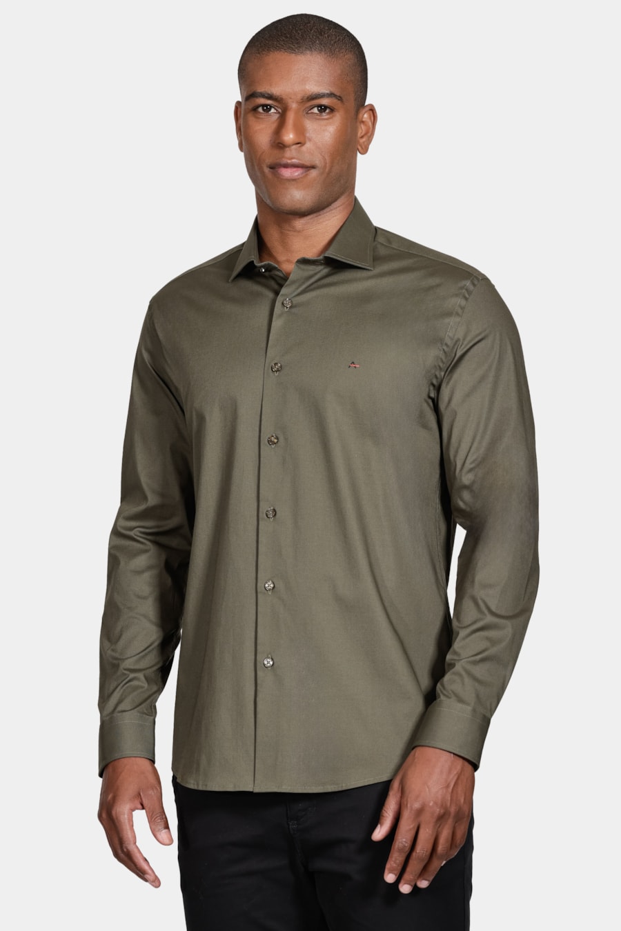 Camisa Manga Longa Slim de Stretch Verde Militar — foto 1 de 5