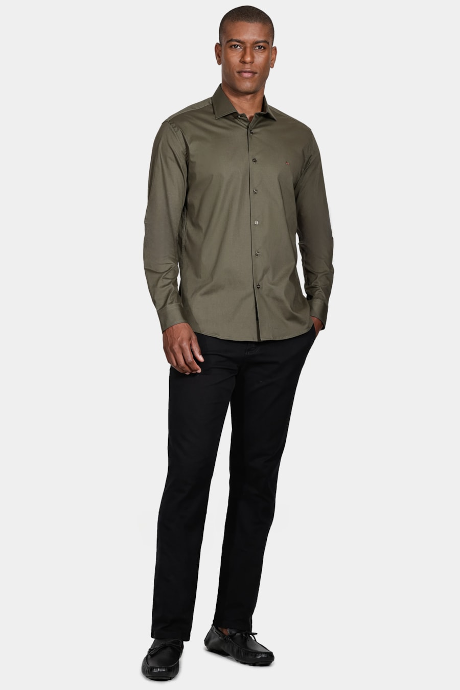Camisa Manga Longa Slim de Stretch Verde Militar — foto 2 de 5