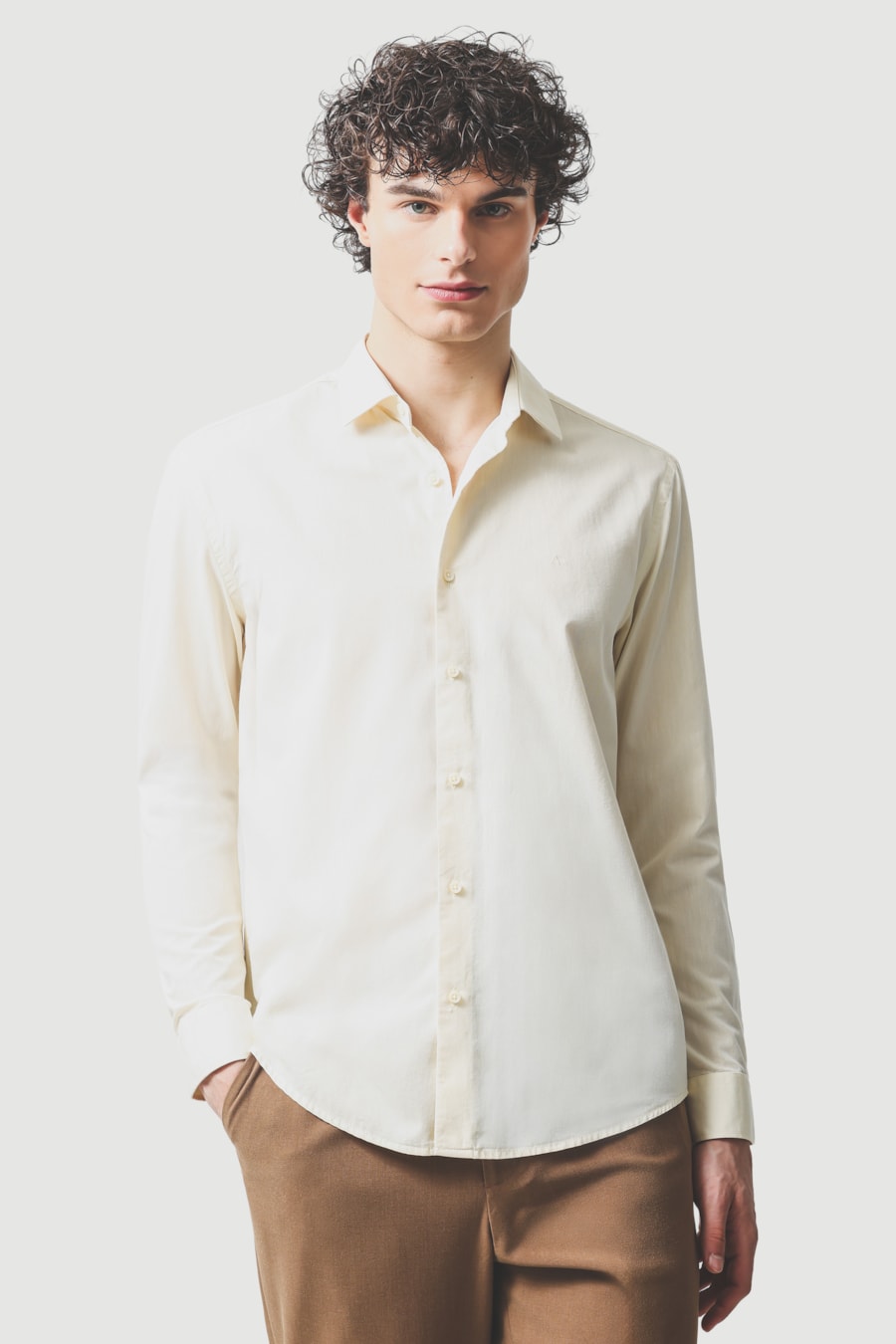 Camisa Manga Longa Slim em Algodao Willis Amarelo — foto 1 de 6