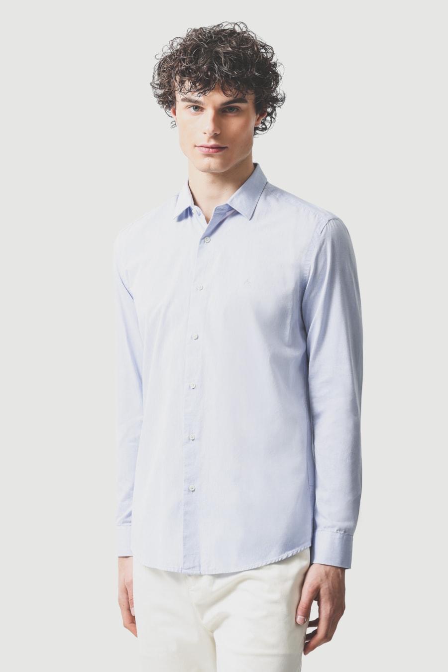 Camisa Manga Longa Slim em Algodao Willis Azul Celeste — foto 1 de 6