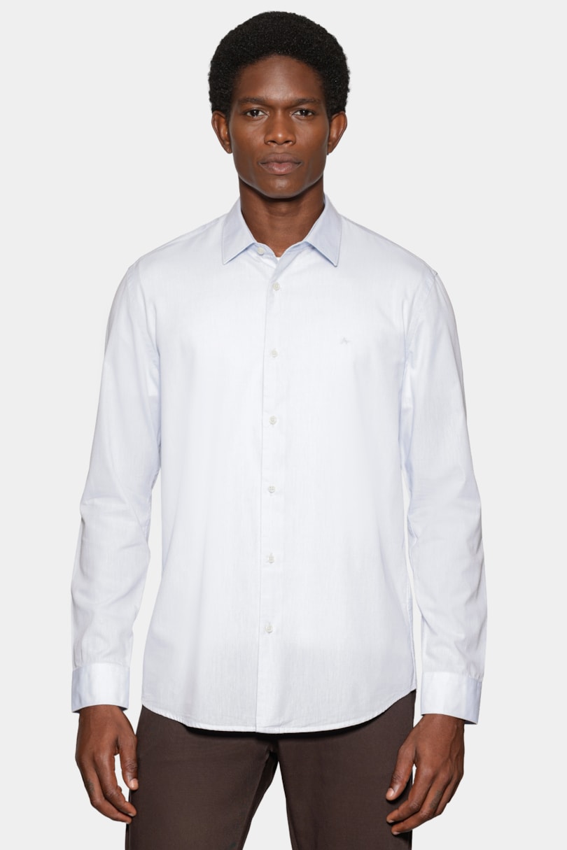 Camisa Manga Longa Slim em Algodão Willis Azul Claro