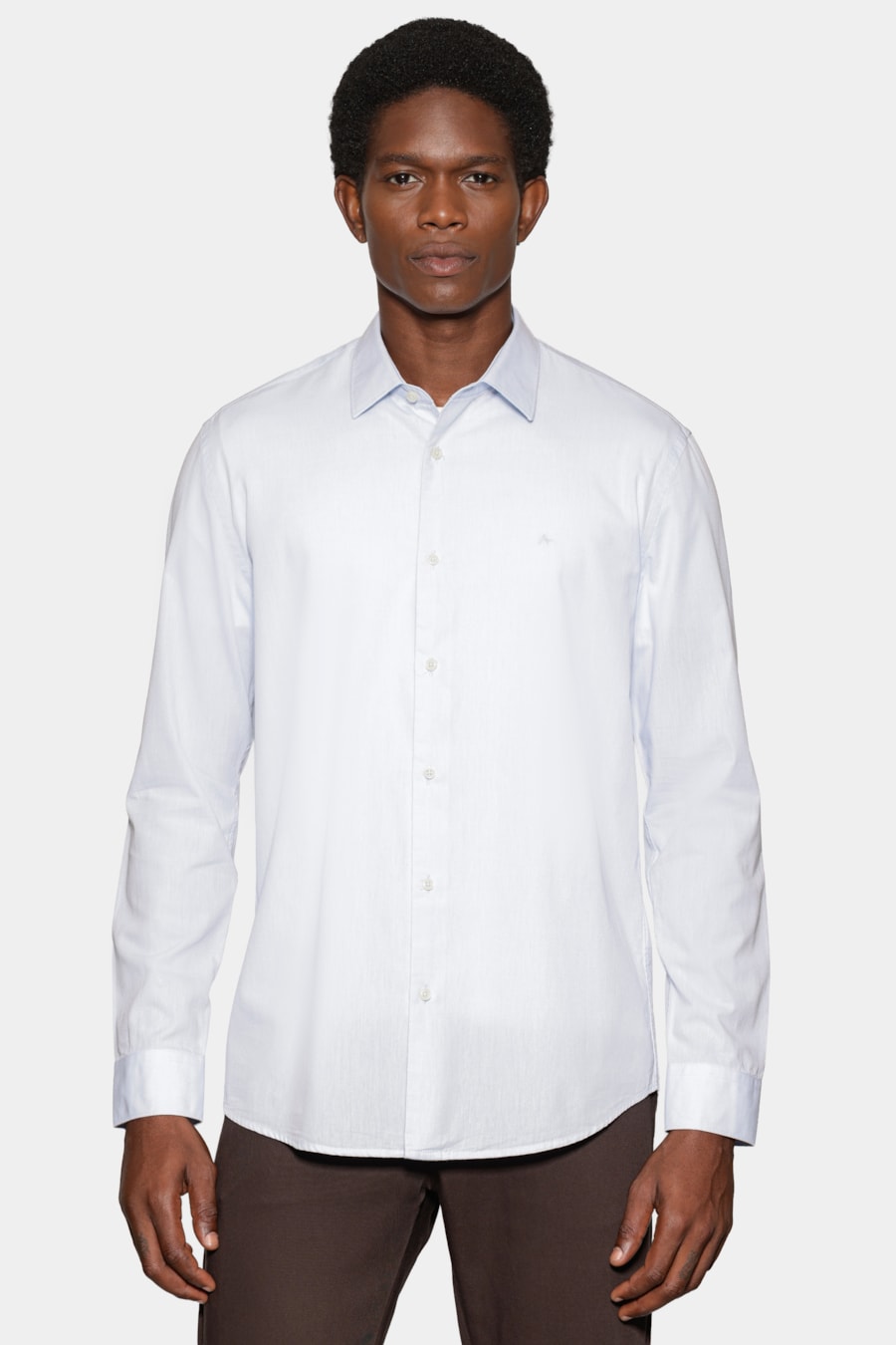 Camisa Manga Longa Slim em Algodão Willis Azul Claro — foto 1 de 6