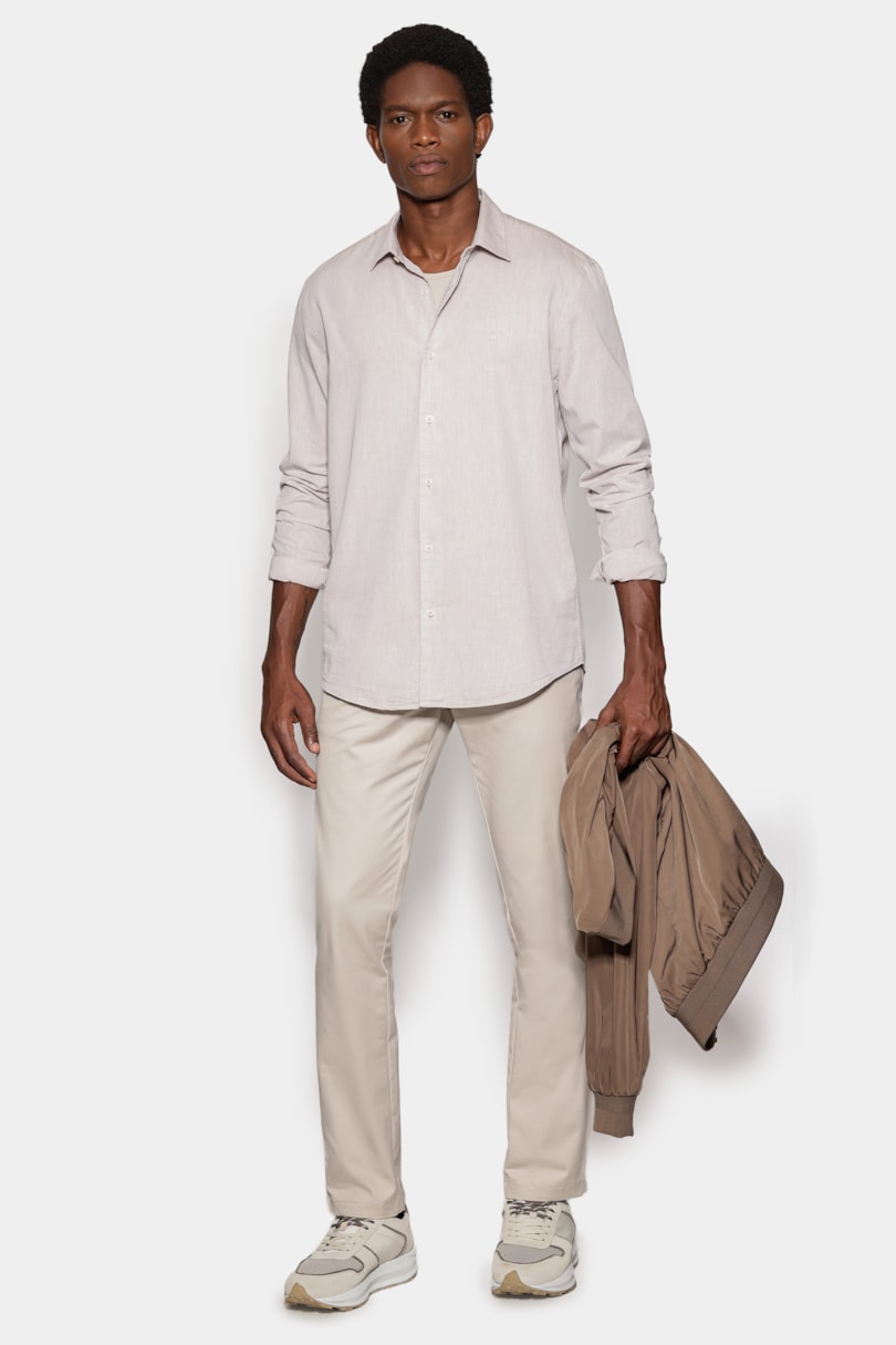 Camisa Manga Longa Slim em Algodão Willis Caqui