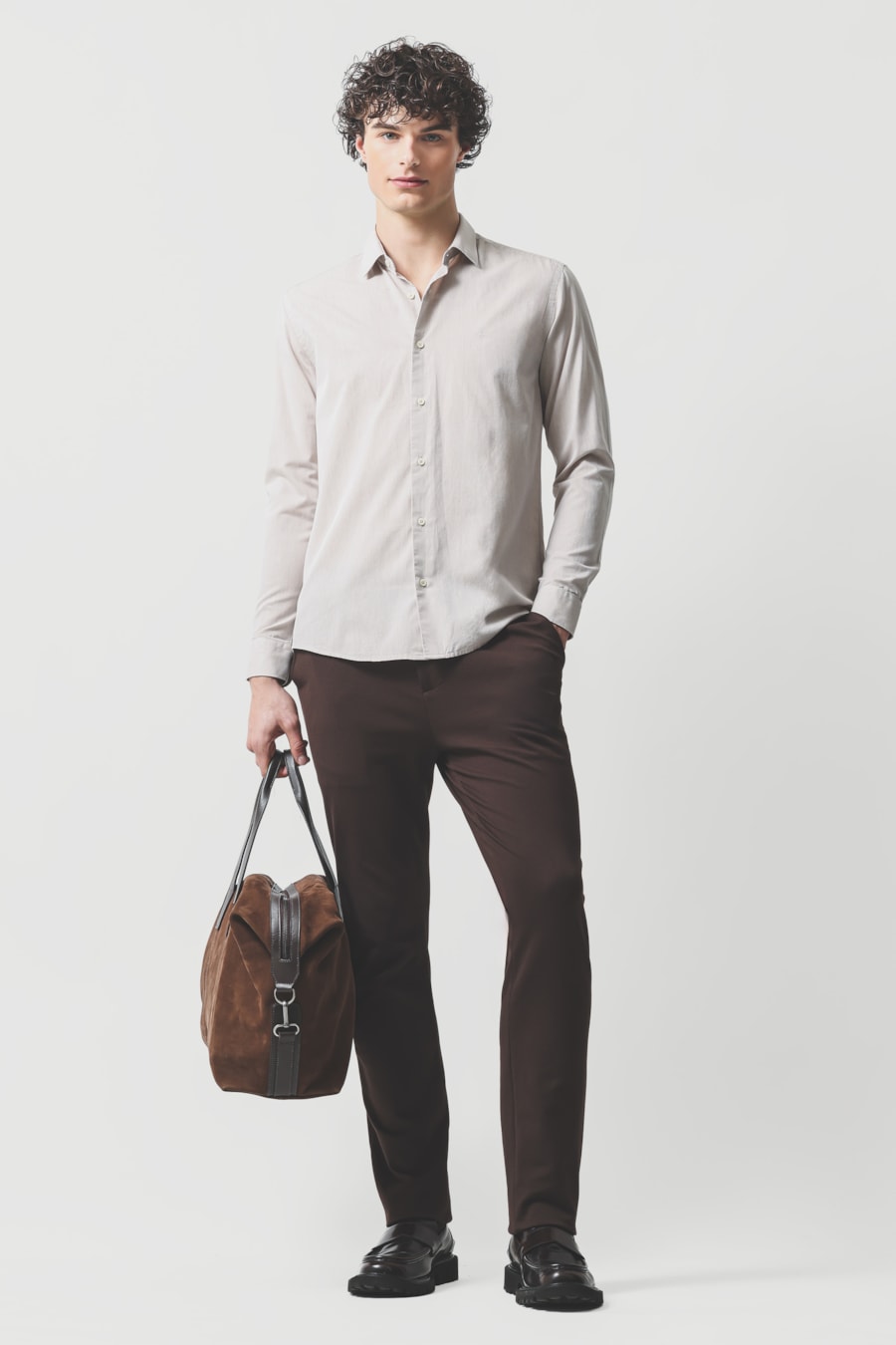 Camisa Manga Longa Slim em Algodao Willis Caqui — foto 2 de 6