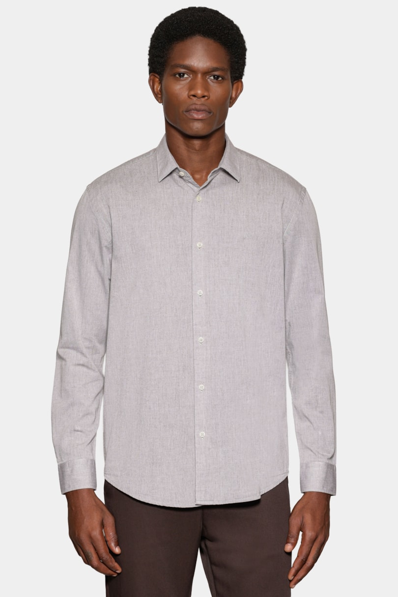 Camisa Manga Longa Slim em Algodão Willis Charuto