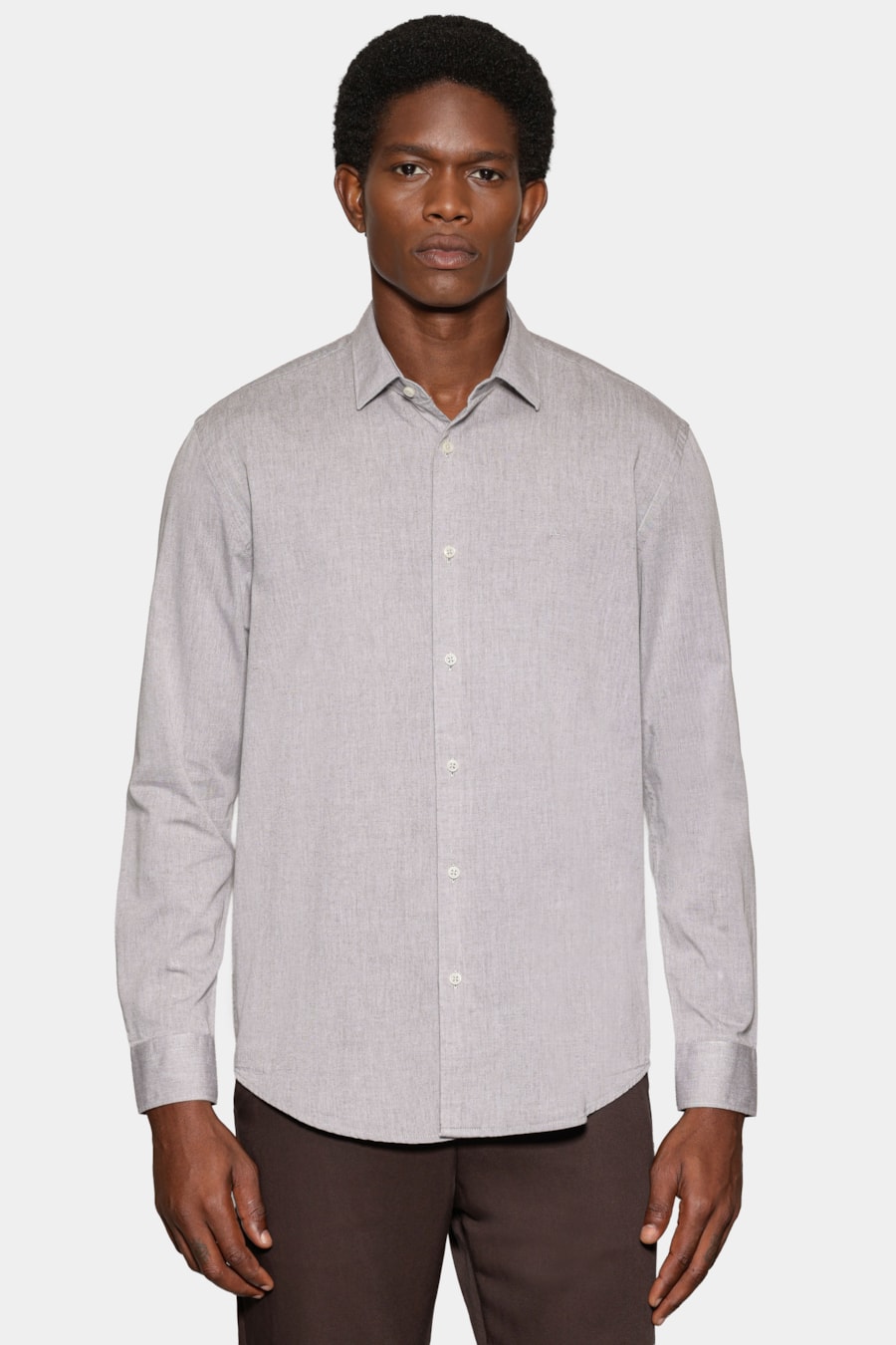 Camisa Manga Longa Slim em Algodão Willis Charuto — foto 1 de 6