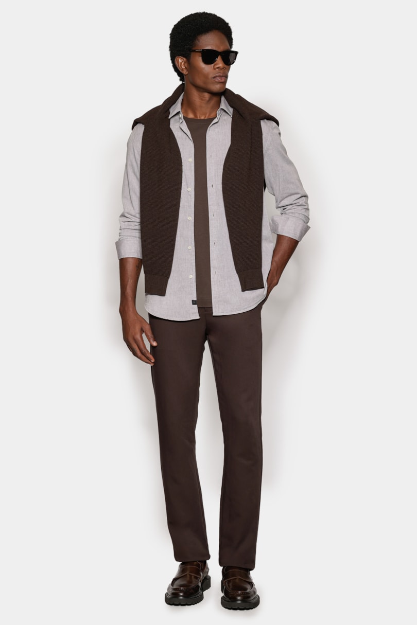 Camisa Manga Longa Slim em Algodão Willis Charuto