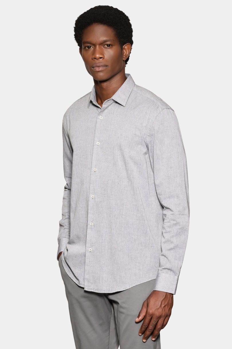 Camisa Manga Longa Slim em Algodão Willis Chumbo
