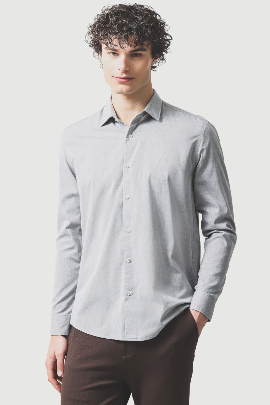 Camisa Manga Longa Slim em Algodao Willis Chumbo — foto 1 de 6