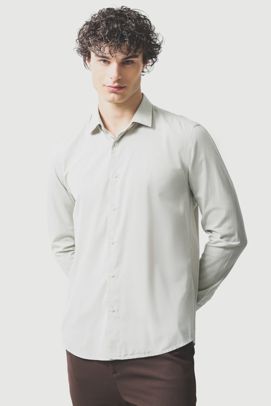 Camisa Manga Longa Slim em Algodao Willis Verde — foto 1 de 6