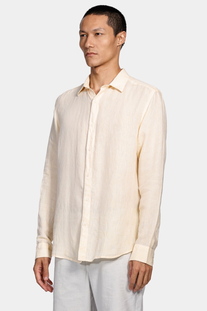 Camisa Manga Longa Slim em Linho Irlandês Amarelo