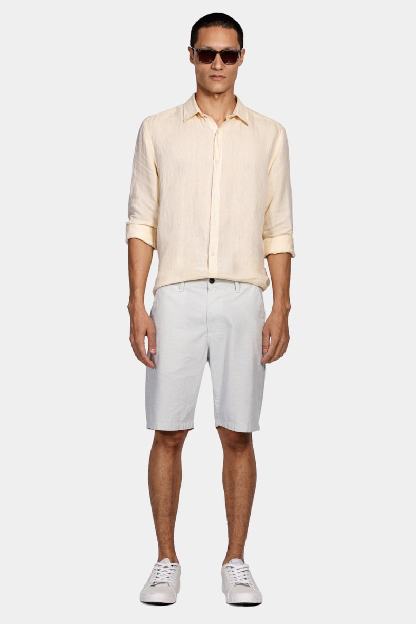 Camisa Manga Longa Slim em Linho Irlandês Amarelo