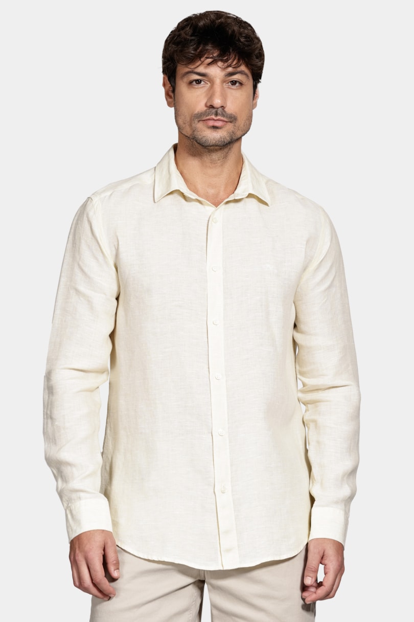 Camisa Manga Longa Slim em Linho Irlandês Amarelo Claro