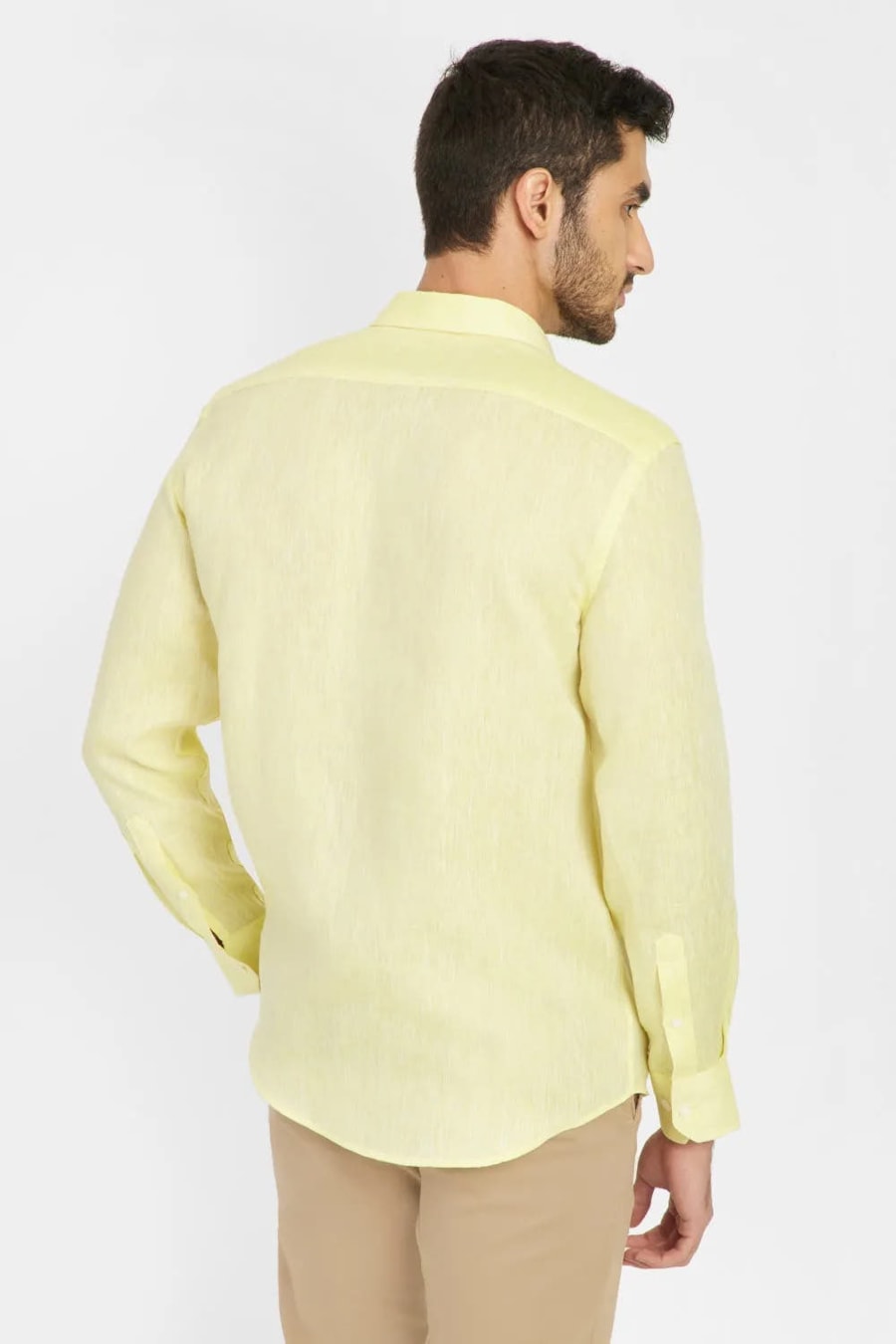Camisa Manga Longa Slim em Linho Irlandês Amarelo Medio — foto 6 de 6