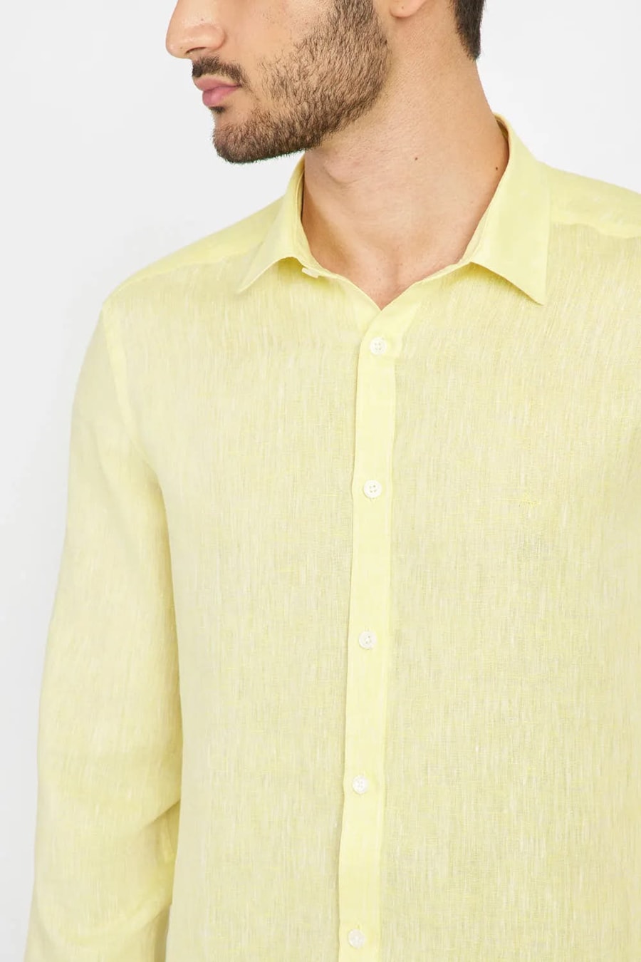 Camisa Manga Longa Slim em Linho Irlandês Amarelo Medio — foto 3 de 6