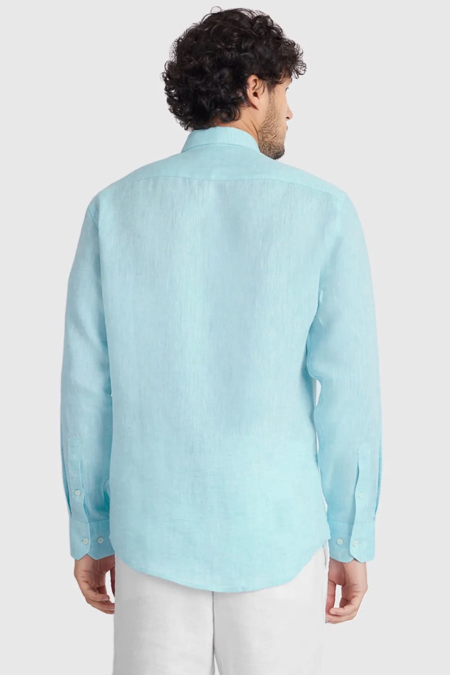 Camisa Manga Longa Slim em Linho Irlandês Aqua — foto 5 de 6