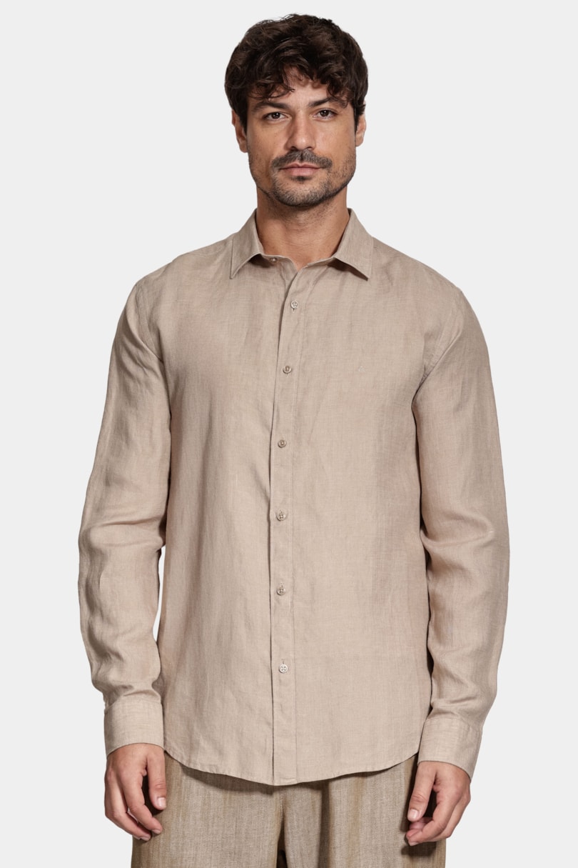Camisa Manga Longa Slim em Linho Irlandês Areia