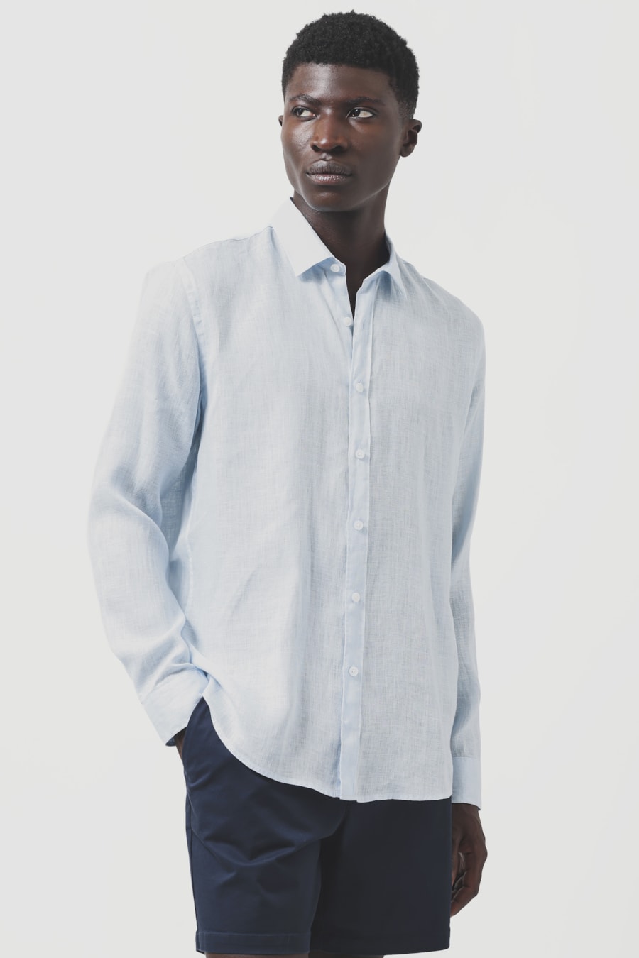 Camisa Manga Longa Slim em Linho Irlandês Azul Celeste — foto 1 de 6