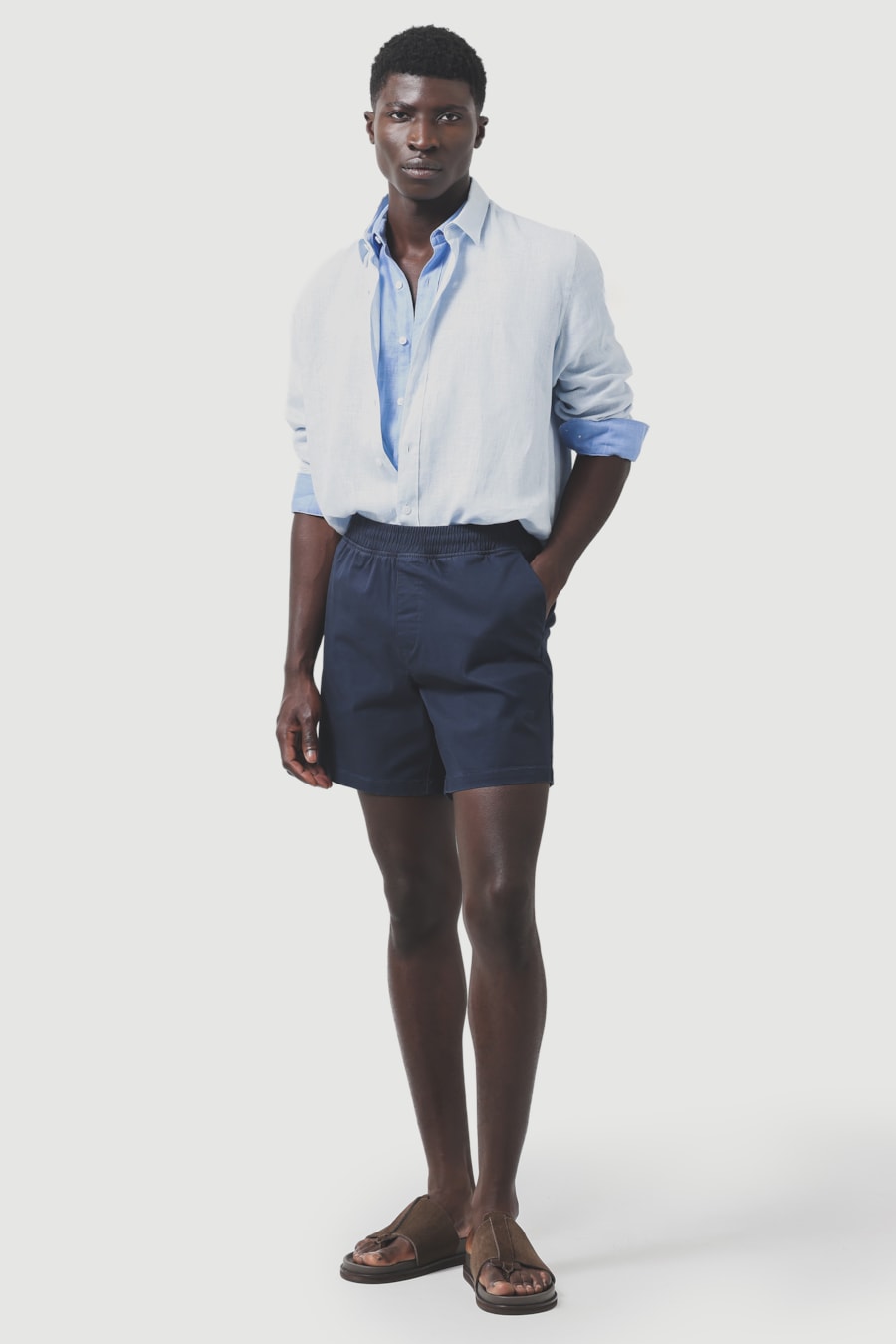 Camisa Manga Longa Slim em Linho Irlandês Azul Celeste — foto 2 de 6