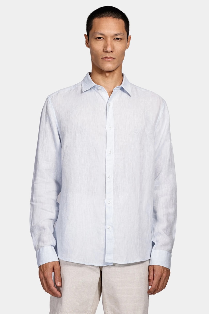 Camisa Manga Longa Slim em Linho Irlandês Azul Claro