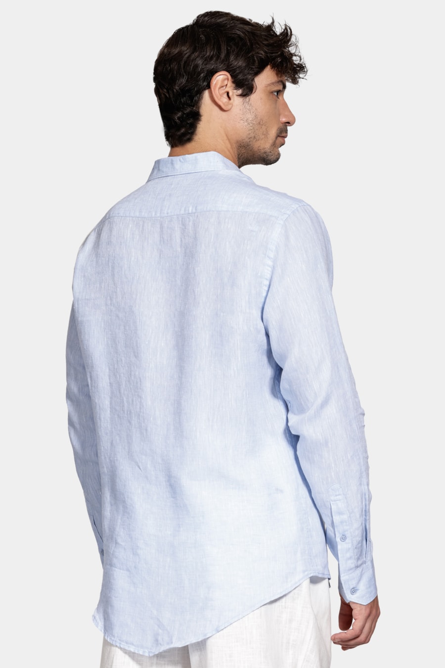 Camisa Manga Longa Slim em Linho Irlandês Azul Classico — foto 4 de 5