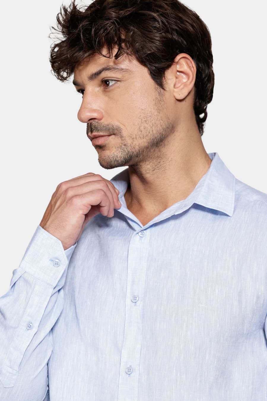 Camisa Manga Longa Slim em Linho Irlandês Azul Classico — foto 3 de 5