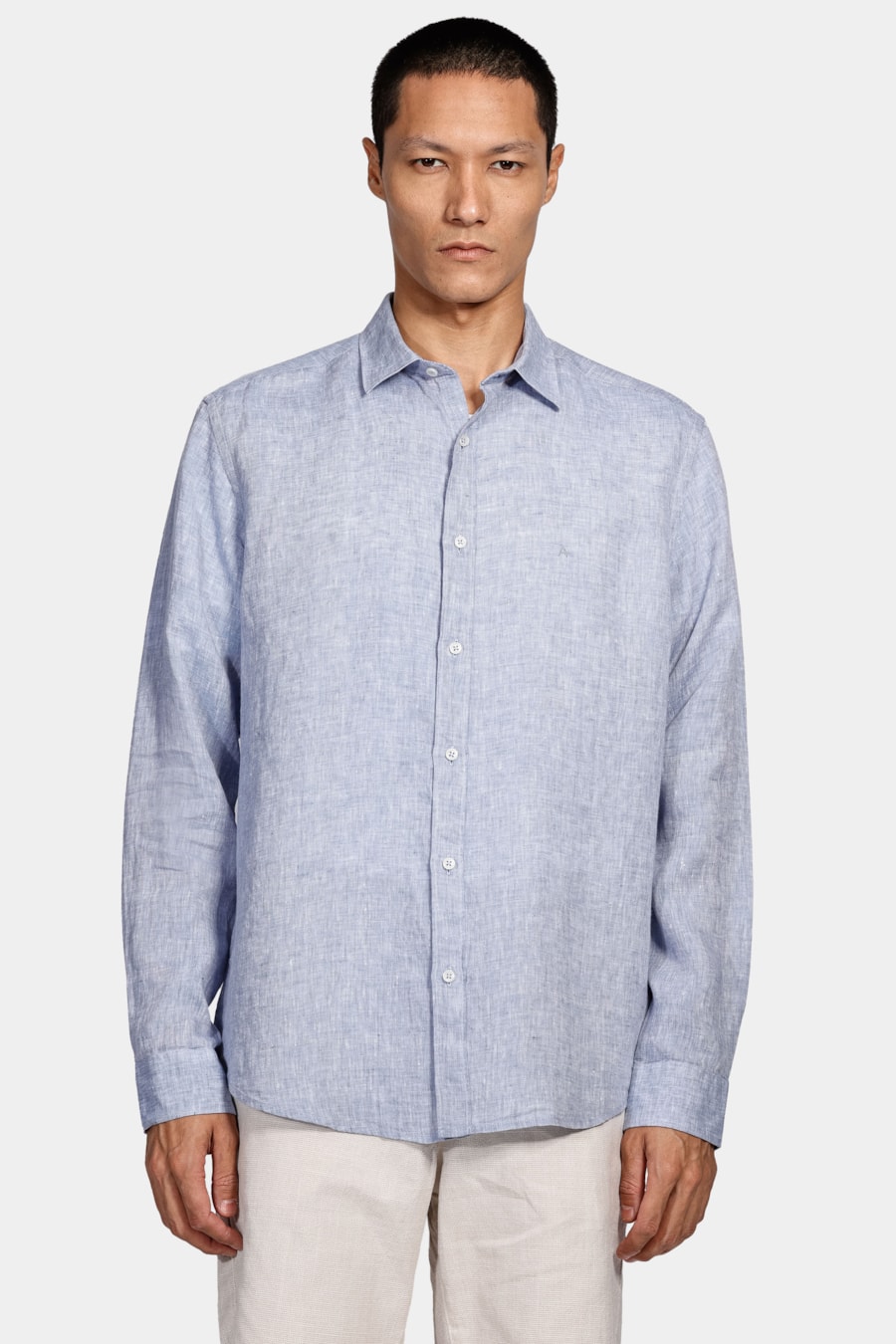 Camisa Manga Longa Slim em Linho Irlandês Azul Índigo — foto 1 de 5